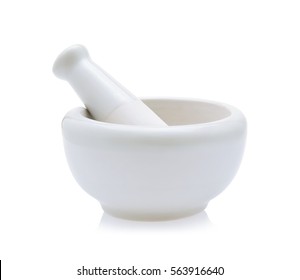 white mortar and pestles isolated on white background