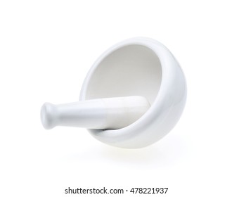 White Mortar And Pestles On White Background