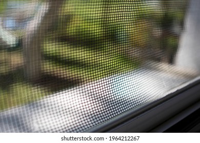 White Mosquito Wire Mesh, Net. Close-up. Blur. Selective Focus.