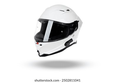 White motorcycle carbon integral crash helmet isolated on white. High quality motorcycle helmet