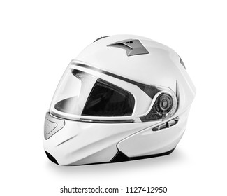 White Motorcycle Helmet Full Face Helmet Stock Photo 1127412950