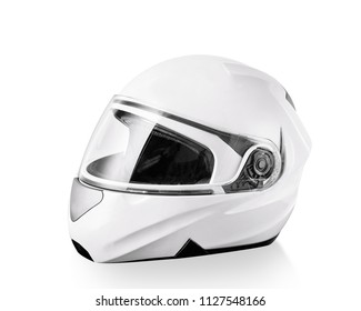 White Motorcycle Helmet Full Face Helmet Stock Photo 1127548166