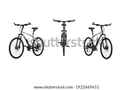 A white mountain bike isolated before white background.Many choices for shooting angle