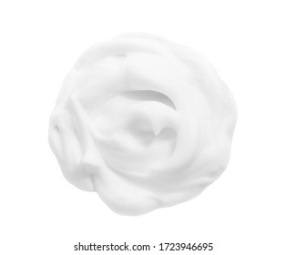 White Mousse Swirl. Shampoo, Cleanser Thick Creamy Lather Texture. Whipped Cosmetic Cleansing Shaving Gel Blob Swatch Isolated On White Background 