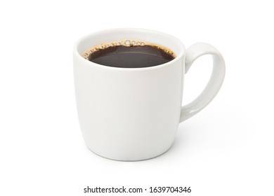 White Mug Of Black Coffee Isolated On White Background With Clipping Path