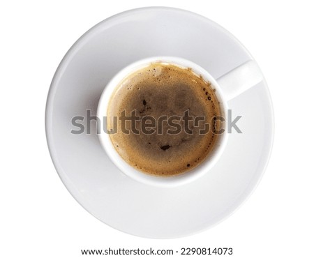 white mugs with hot coffee, isolated over a transparent background, hot drink, beverage design element, flat lay, top view