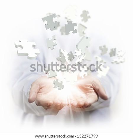 White multiple puzzle piece flying in different directions