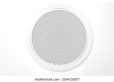 White Music Speaker, Close Up. White Speaker Built Into A White Wall.