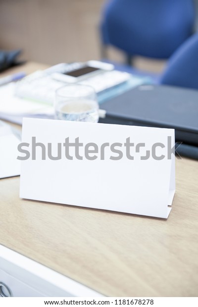 White Name Tag On Office Desk Business Finance Stock Image