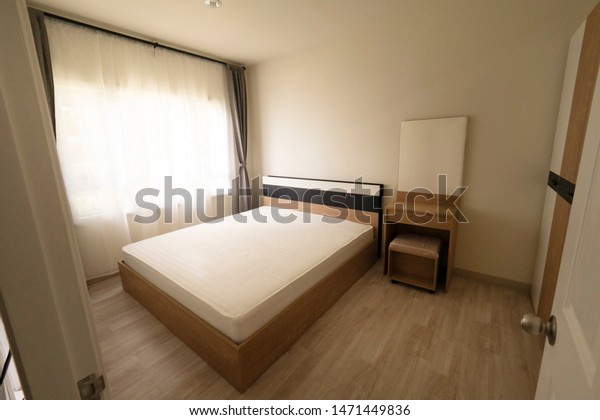 White New Bedroom Condominium Small Bedroom Stock Photo