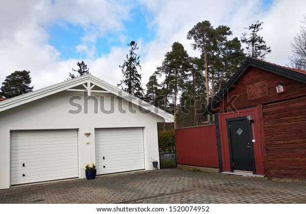 White New Garage Two Cars Wooden Stock Image Download Now