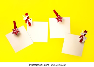 White Note With A Red Christmas Clothespin Copy Space