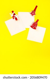 White Note With A Red Christmas Clothespin Copy Space