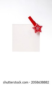 White Note With A Red Christmas Clothespin Copy Space