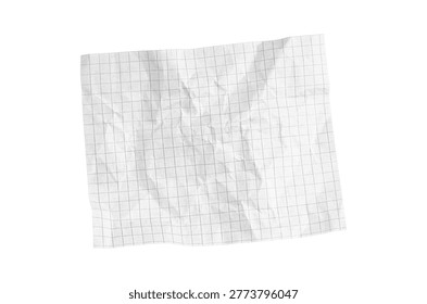 White notebook sheet with square grid pattern, ideal for student sketches, science drafts, and college mathematics work on textured paper with authentic wrinkles.