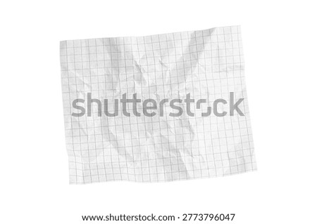 White notebook sheet with square grid pattern, ideal for student sketches, science drafts, and college mathematics work on textured paper with authentic wrinkles.