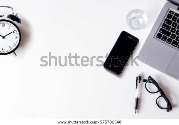 White Office Desk Table Laptop Smartphone Stock Photo Edit Now