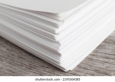 White Office Printer Paper, Stack, Wooden Background, Macro Photography