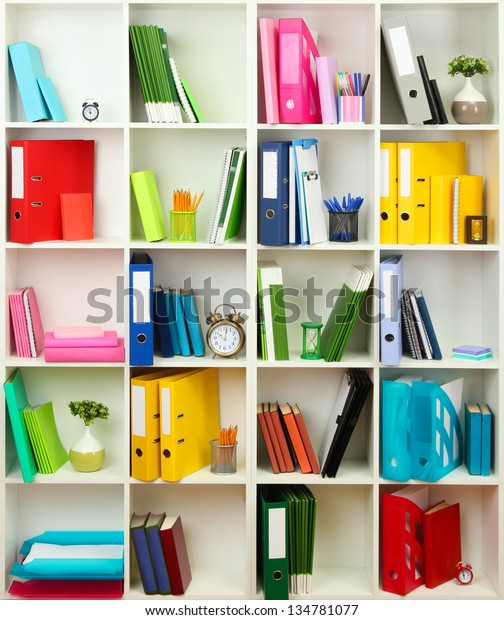 White Office Shelves Different Stationery Close Stock Photo (Edit Now ...