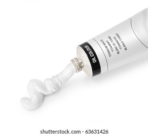 White Oil Color Paint Tube Squeezed On White Background