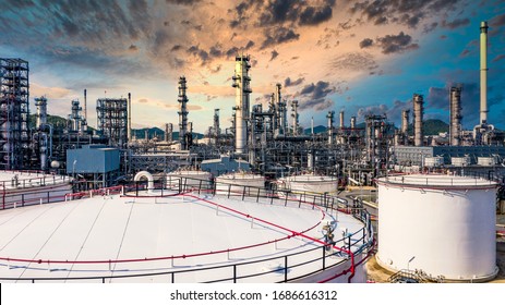 White oil and gas refinery storage tank petrochemical​ architecture plant industrial, Oil refinery plant from industry zone business power and energy petroleum.