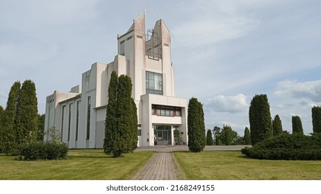 White Old Church. Religion.Catholic. Nature Background And Park.