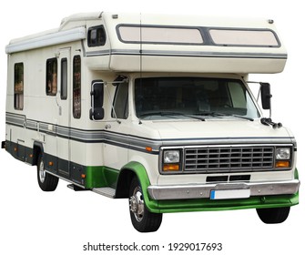 White Old Classic Rv Truck Isolated 