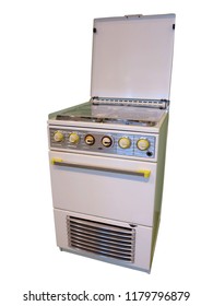 White Old Vintage Retro Gas Kitchen Stove Isolated Over White Background