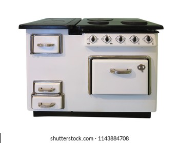 White Old Vintage Retro Kitchen Stove Isolated Over White Background