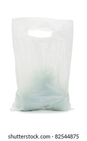 White Opaque Plastic Bag Containing Green Apples On Isolated Background