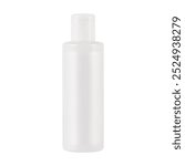 White opaque plastic packaging. A container with a closed cap and a dispenser for cosmetics. A clean template isolated on a white background.