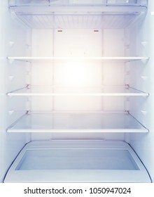 White Open Empty Refrigerator, Open Fridge Shelf