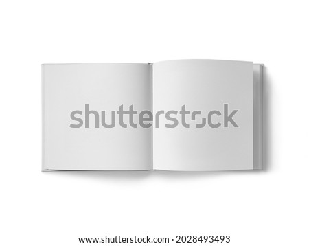 White opened blank square book Mock up catalogue at white background Front View Page up