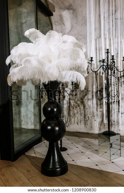 White Ostrich Feather Black Vase Wedding Stock Photo Edit Now