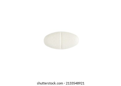 White oval pill isolated on white background.
