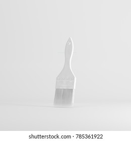 White Paint Brush Floating On White Background. Minimal Concept Idea. Monochrome.