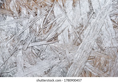 White Painted Pressed Weathered Wooden Textured Bakground, Waferboard Close-up.