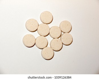 White Pale Circle Tablets Pills Group Of White Background Studio; Essex; England; Uk