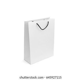 White Paper Bag Isolated On White Background With Small Soft Shadow