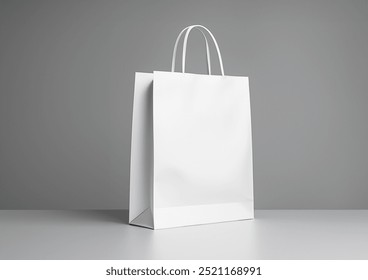 white paper bag shopping bag mockup with grey background wall