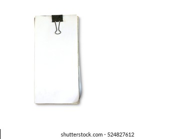 White Paper With Clip On White Background