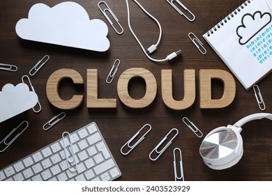 White, paper cloud with gadgets, cloud computing concept