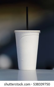 White Paper Coffee Cup With Straw, Reflection