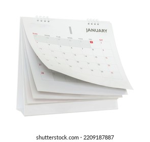 White Paper Desk Calendar Flipping Page Mockup Isolated On White Background