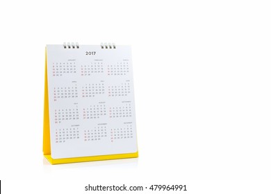 White Paper Desk Spiral Calendar 2017 On White Background.
