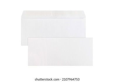 White Paper Envelope Isolated On White Background. Realistic Blank White Letter Paper Envelope Front View. Template A4, C4, A5, C5, A3, C3 Size. Mock-up Of Horizontal Blank Greeting Card.