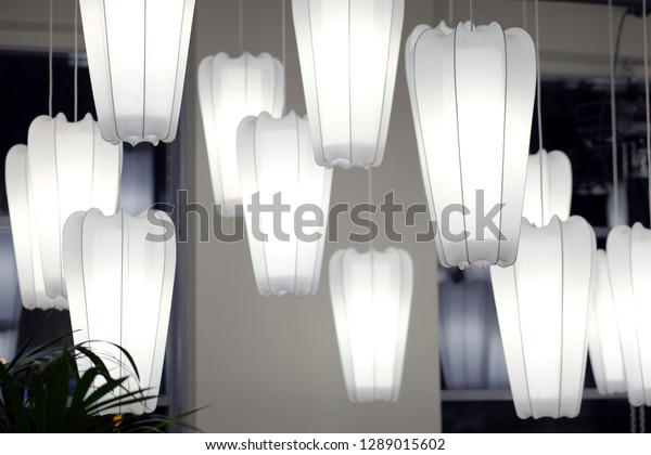 White Paper Fabric Lamps Hanging Under Stock Photo Edit Now