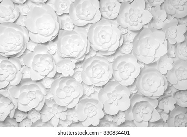 White Paper Flowers On White Background