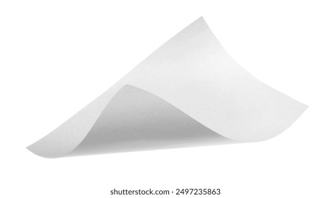 White paper flying, sheet falls and twists isolated on white, clipping path