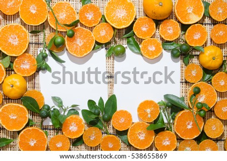 white paper for font lay on juicy delicious oranges art flat lay composition  